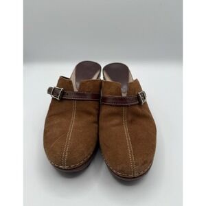 Cole Haan Women's Suede Mule Clogs Brown Leather Strap Block Heels